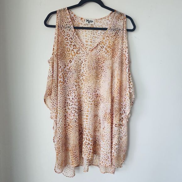 Show Me Your Mumu Peta Boo sheer Tunic Animal Print V-neck cold shoulder FLOWY - Picture 2 of 7